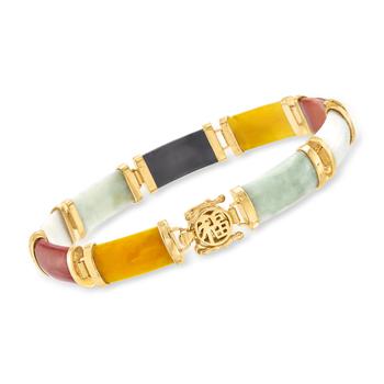商品Ross-Simons Green Jade "Good Fortune" Bracelet in 18kt Gold Over Sterling图片