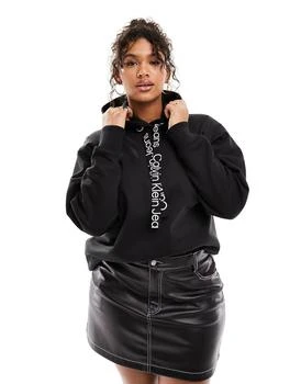 Calvin Klein | Calvin Klein Jeans Plus logo drawcord hoodie in black 