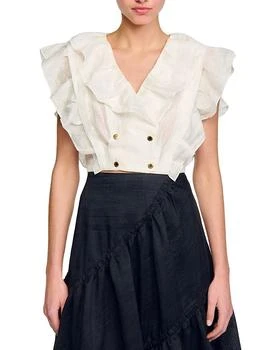 Sandro | Folie Ruffled Crop Top,商家Bloomingdale's,价格¥1658