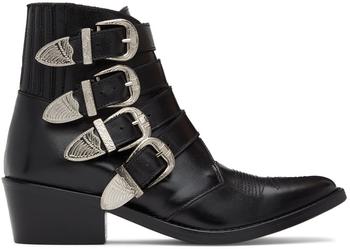 Toga Pulla | Black Leather Four Buckle Western Boots商品图片,独家减免邮费