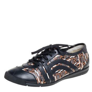 菲拉格慕男鞋板鞋, [二手商品] Salvatore Ferragamo | Salvatore Ferragamo Brown/Black Canvas And Leather Low Top Sneakers Size 43.5商品图片 6.7折