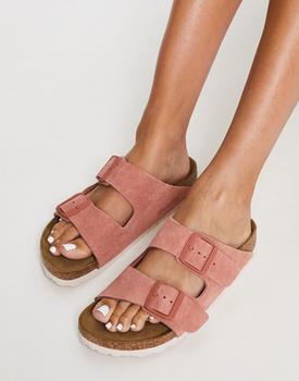 推荐Birkenstock Arizona suede flat sandals in earth red商品