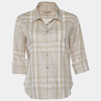 burberry短袖上海, [二手商品] Burberry | Burberry Beige Checkered Cotton Button Front Long Sleeve Shirt M商品图片 9.4折, 满1件减$100, 满减