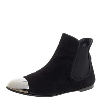 [二手商品] Giuseppe Zanotti | Giuseppe Zanotti Black Suede Leather Metal Cap Ankle Booties Size 40商品图片,4.7折