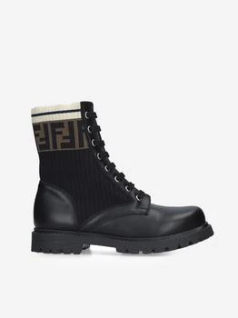 推荐Kids Leather FF Logo Biker Boots in Black商品