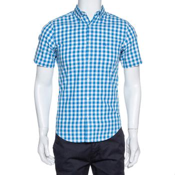 推荐Burberry Blue Gingham Check Cotton Short Sleeve Shirt S商品
