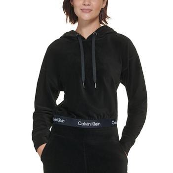 Calvin Klein | Women's Logo Elastic Long-Sleeve Pullover Velour Hoodie商品图片,4.3折