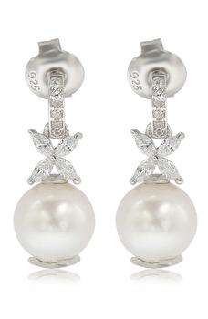 Suzy Levian | Sterling Silver 8mm Cultured Freshwater Pearl Created Sapphire Floral Earrings商品图片,3.7折