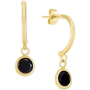 Macy's | Onyx Circle Dangle C-Hoop Earrings in 14k Gold商品图片,