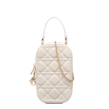 迪奥手提包, Dior | 【预售3-7天】DIOR/迪奥 21秋冬LADY DIOR系列 女士奶白色羊皮革藤格纹单肩斜挎手提手机包S0872ONMJ_M030商品图片 7.9折, 包邮包税