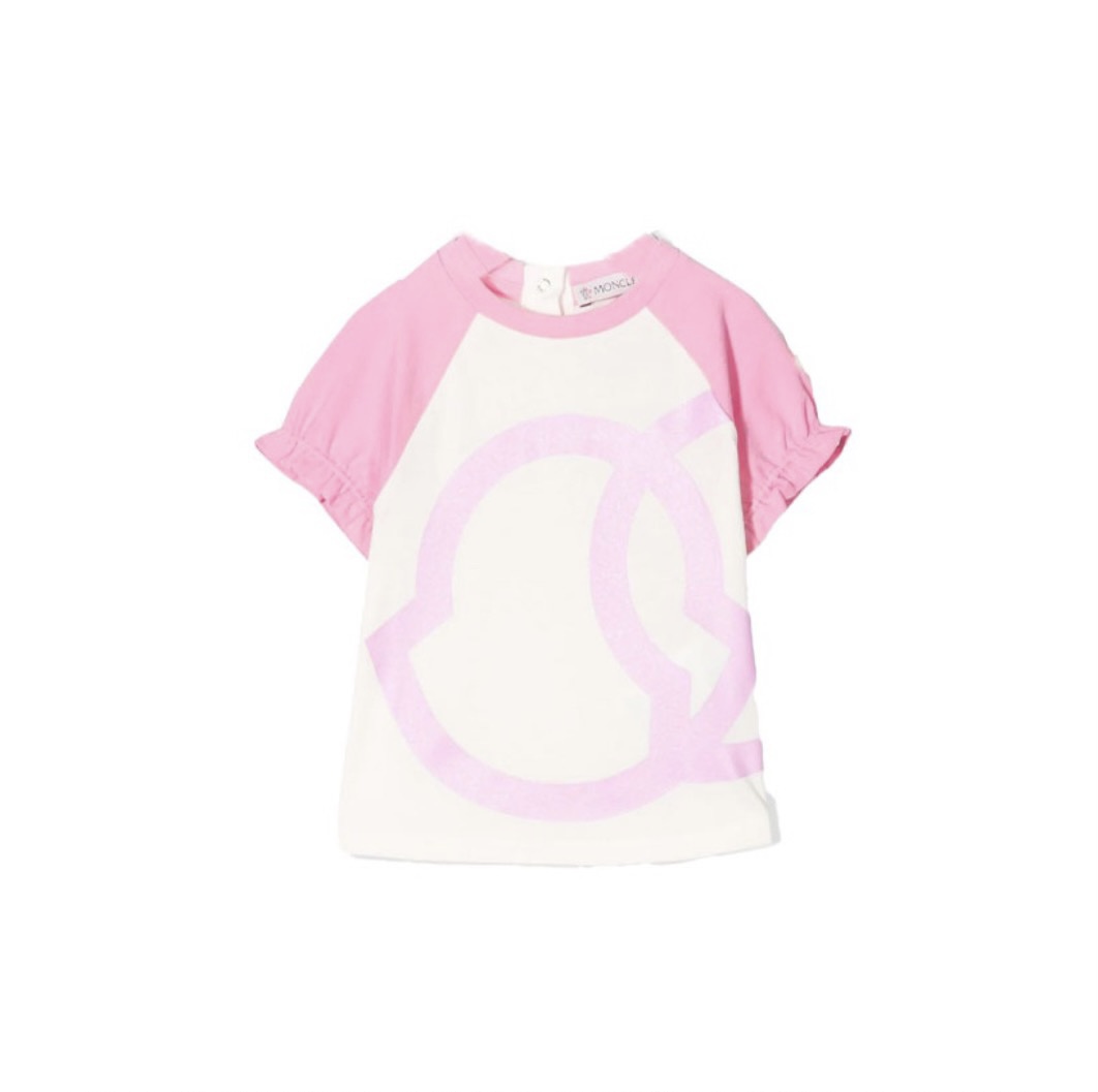 Moncler | 盟可睐童装 Logo印花拼色圆领短袖T恤 女童 粉色  8C71410-8790A-034商品图片,额外4折, 额外四折