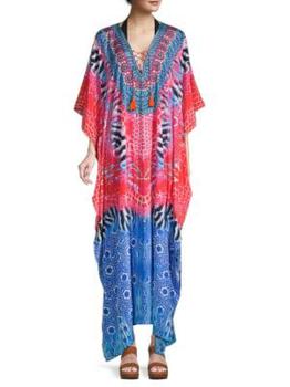 推荐​Animal-Print Tassel-Tie Caftan Cover-Up商品