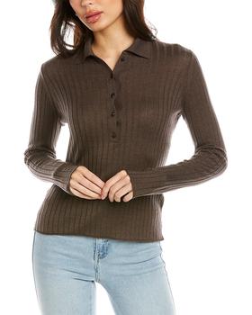 vince真丝, Vince | Vince Ribbed Wool & Silk-Blend Polo Pullover商品图片 4.4折