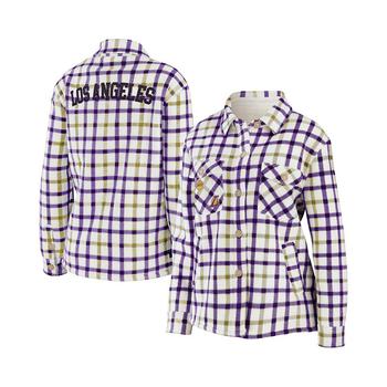 男士休闲lakers, WEAR by Erin Andrews | Women's Oatmeal, Purple Los Angeles Lakers Plaid Button-Up Shirt Jacket商品图片 