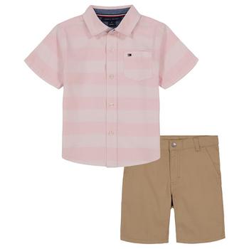 商品Tommy Hilfiger | Baby Boys Stripe Oxford Short Sleeve Shirt and Twill Shorts, 2 Piece Set,商家Macy's,价格¥394图片