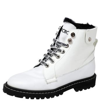 推荐Jimmy Choo White Patent and Leather Lace-Up Ankle Heated Boots Size 40商品
