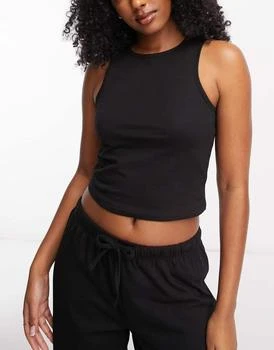 ASOS | ASOS DESIGN mix & match cotton racer front pyjama vest in black,商家ASOS,价格¥66