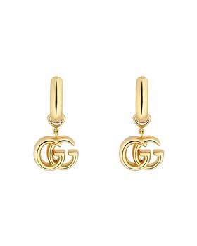 Gucci | 18K Yellow Gold Running GG Logo Huggie Hoop Earrings商品图片,独家减免邮费