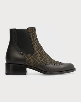 Fendi | Men's Stivaletto Leather & Textile Monogram Chelsea Boots商品图片,