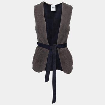 推荐Moschino Cheap and Chic Gray Lamb Fur Leather Lined Belted Gilet S商品