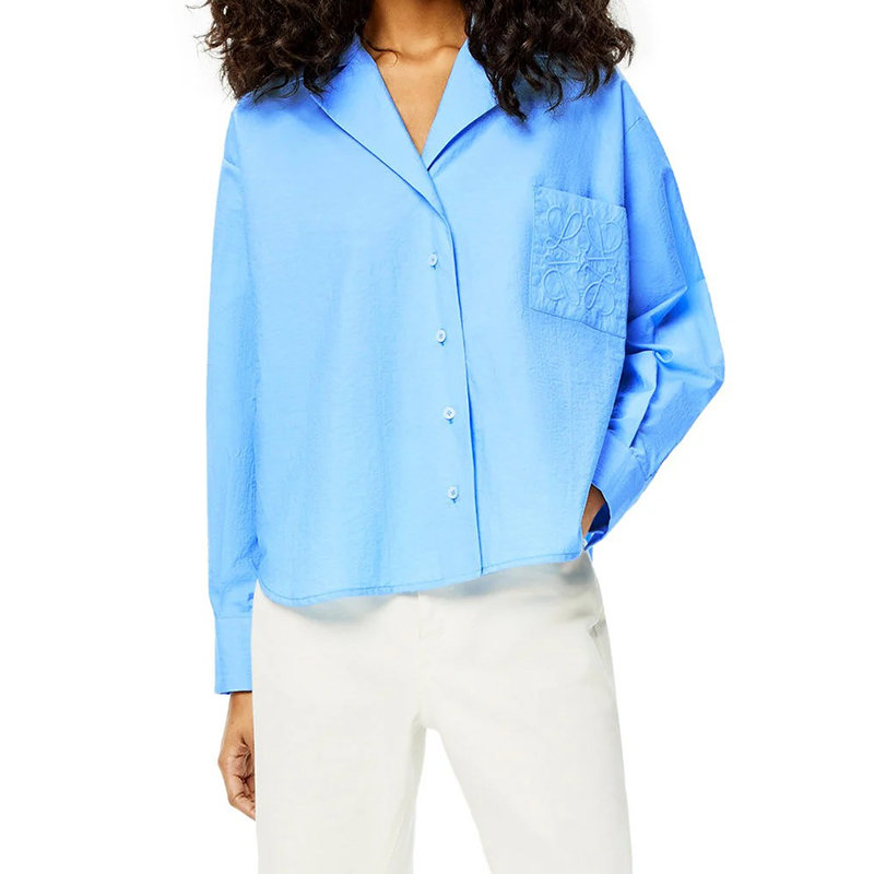 Loewe | 【预售3-7天】LOEWE/罗意威 22年春夏新款 女士天空蓝色棉质混纺贴袋饰Logo线绣睡衣女式衬衫S540Y06X58-5145商品图片,7.9折×额外9.5折, 包邮包税, 额外九五折