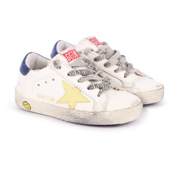 推荐Yellow stars detailing logo leather sneakers in white商品