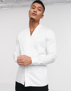 商品ASOS | ASOS DESIGN Premium slim fit sateen shirt with shawl collar in white,商家ASOS,价格¥210图片