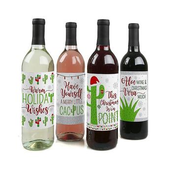 推荐Merry Cactus - Christmas Cactus Party Decorations for Women and Men - Wine Bottle Label Stickers - Set of 4商品