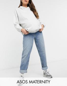 推荐ASOS DESIGN Maternity high rise 'slouchy' mom jeans in authentic midwash with elasticated side waistband商品