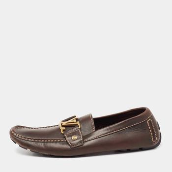 lv男鞋图片, [二手商品] Louis Vuitton | Louis Vuitton Dark Brown Leather Monte Carlo Slip On Loafers Size 41商品图片 8.3折