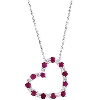 商品Effy | EFFY® Ruby (1-1/3 ct. t.w.) & Diamond (1/20 ct. t.w.) Open Heart 18" Pendant Necklace in Sterling Silver,商家Macy's,价格¥4631图片
