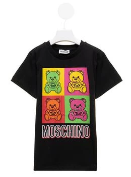 Moschino | Black Cotton T-shirt With Multicolor Teddy Bear Print Girl  Kids 7.5折