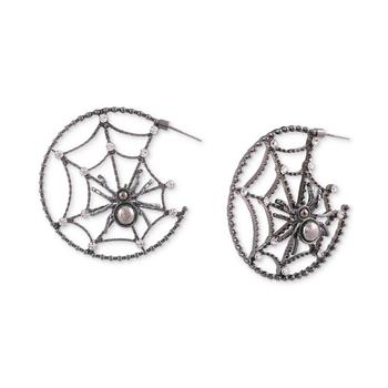 Charter Club | Hematite-Tone Medium Pavé Spider & Web Hoop Earrings, 1.5", Created for Macy's商品图片,3折