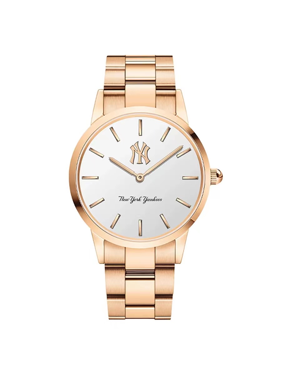 推荐欧美时尚防水石英表金色钢表带男女手表MLB-TP013商品