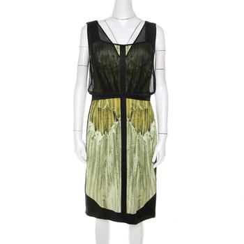 [二手商品] Narciso Rodriguez | Narciso Rodriguez Green Satin and Black Mesh Overlay Sleeveless Dress M商品图片,2.7折, 满$600减$50, 满减