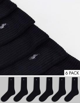 推荐Polo Ralph Lauren 6 pack sport socks in black with pony logo商品