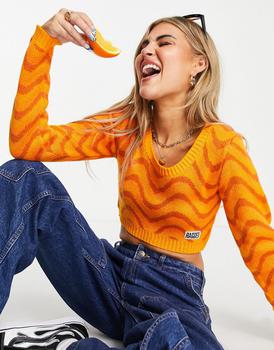 The Ragged Priest代购, The Ragged Priest | The Ragged Priest scoop neck cropped jumper in orange wavy knit商品图片 