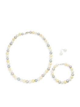 BELPEARL | 925 Sterling Silver & 8-9mm Multicolored Semi-Round Cultured Freshwater Pearl Collar Necklace, Bracelet & Stud Earrings Set商品图片,5折