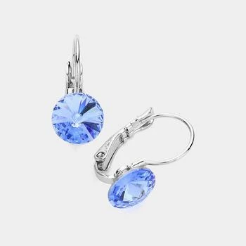 FASHNZFAB | Genuine Round Crystal Lever Back Earrings - Light, Sapphire,商家Premium Outlets,价格¥147