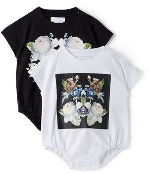 Burberry | Baby Two-Pack White & Black Floral Bodysuit Set商品图片,