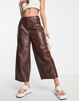 更多VERO MODA, VERO MODA | Vero Moda faux leather wide leg trouser in brown商品图片 4折