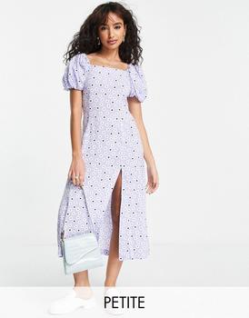 product Miss Selfridge Petite puff sleeve midi dress in floral heart print image