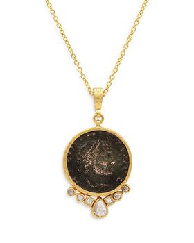 商品Antiquities Diamond Pavé & Gemstone Oval Pendant Necklace in 24K/22K Gold, 18"图片