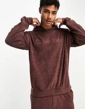 Calvin Klein | Calvin Klein cosy lounge towelling hoodie in deep mahogany 