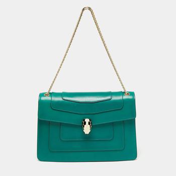 [二手商品] BVLGARI | Bvlgari Green Leather Medium Serpenti Forever Flap Shoulder Bag商品图片,5.5折, 满$1200减$150, 满减