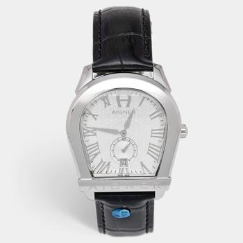 推荐Aigner Silver Stainless Steel Leather Viterbo A10100 Men's Wristwatch 40 mm商品