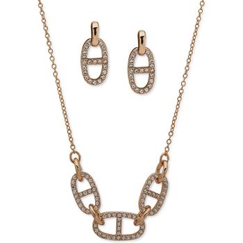 Anne Klein | Gold-Tone 2-Pc. Set Pavé Link Collar Necklace & Matching Drop  Earrings商品图片,