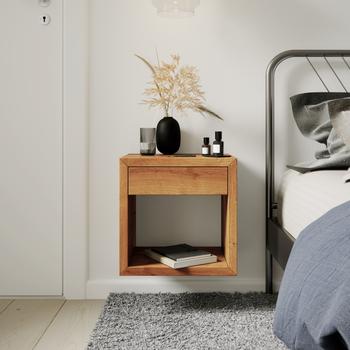 商品Woodek Design | Unfinished Floating  Solid Oak Wood Nightstand with Drawer,商家Premium Outlets,价格¥1496图片