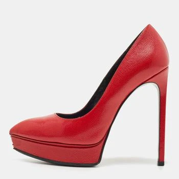 推荐Saint Laurent Paris Red Textured Leather Janis Platform Pointed Toe Pumps Size 36商品