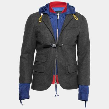 推荐Dsquared2 Grey Wool & Synthetic Buckle Detail Hooded Jacket XS商品